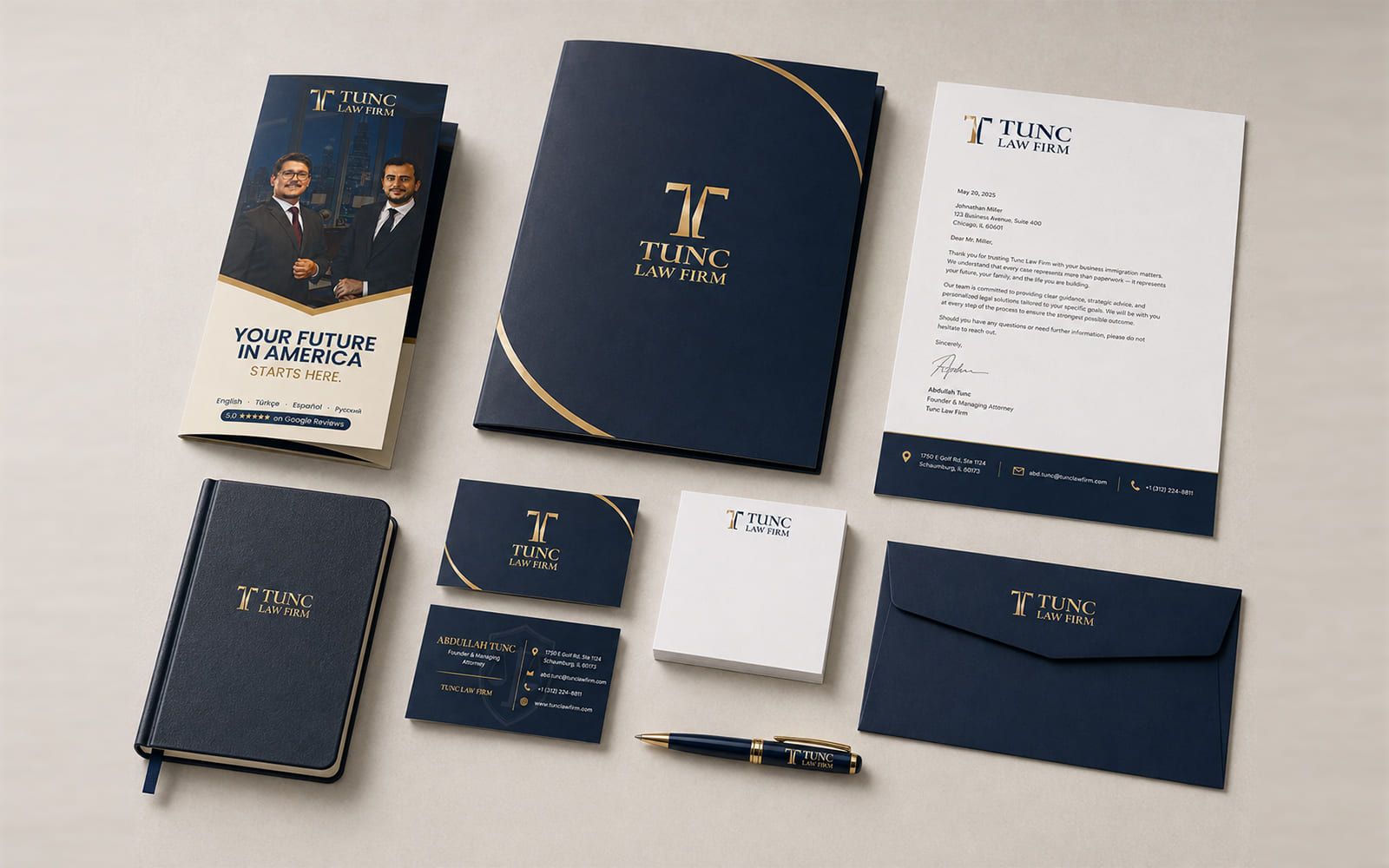 Tunc Law Firm brand stationery