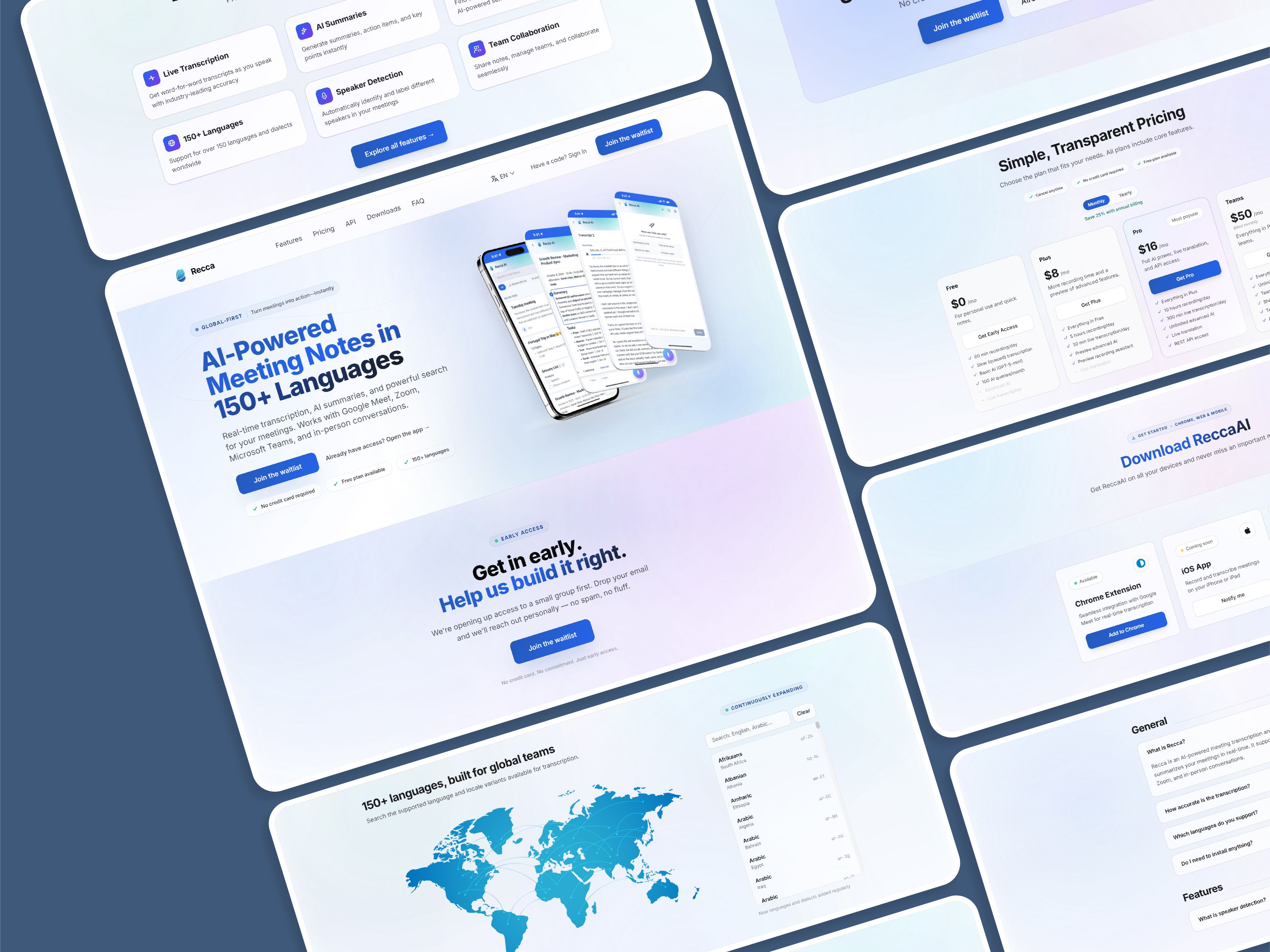 Recca AI interface shown across desktop and mobile